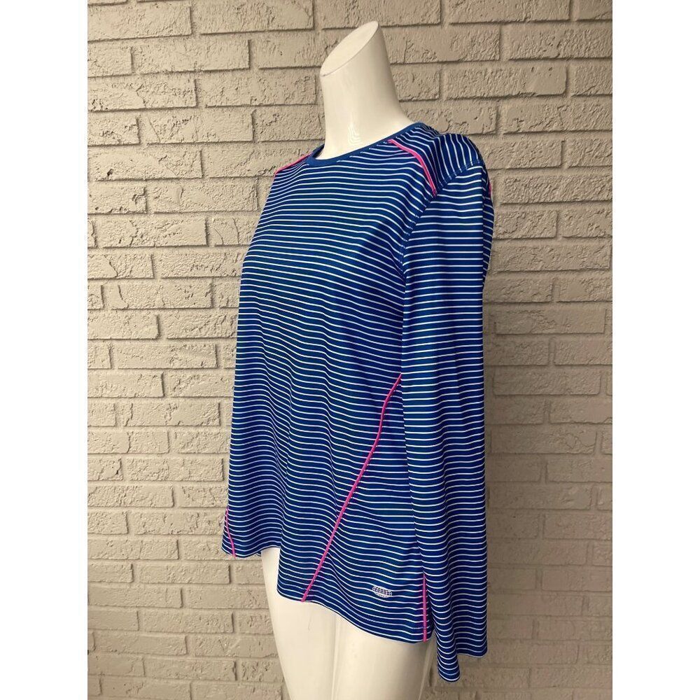 Reel Legends Freeline Women Blue White Long Sleeve Striped Shirt Size L